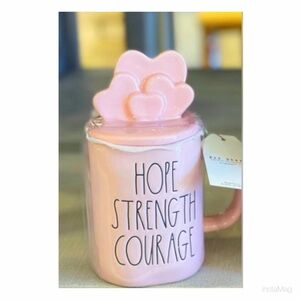 NEW Rae Dunn Hope Strength Courage Mug with Heart Topper Pink 🎀